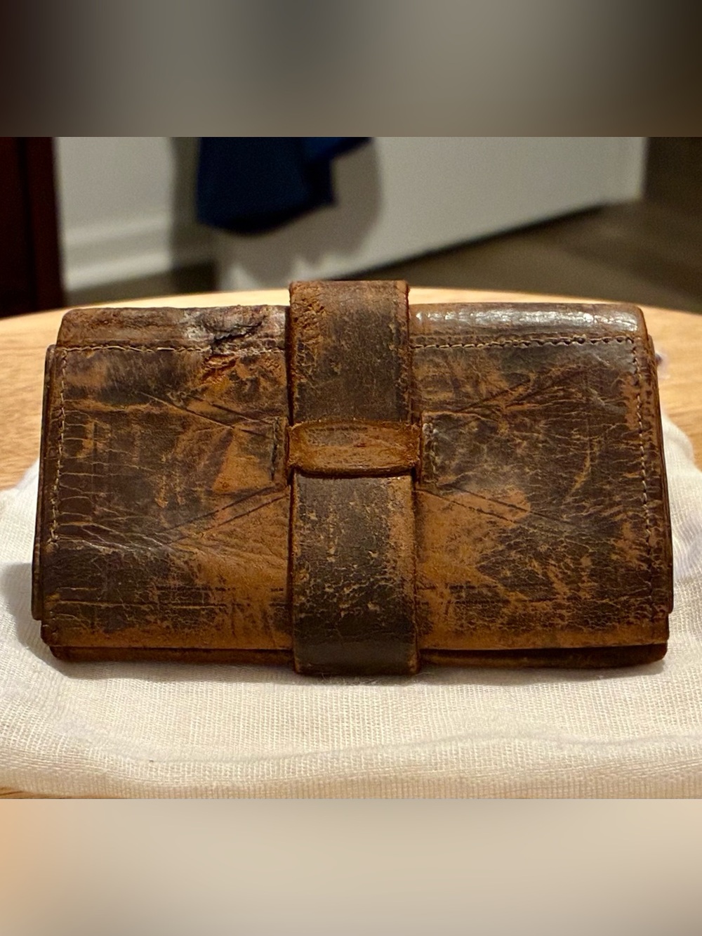 VTG Antique Civil War Era Leather Folding Wallet Billfold 1860s